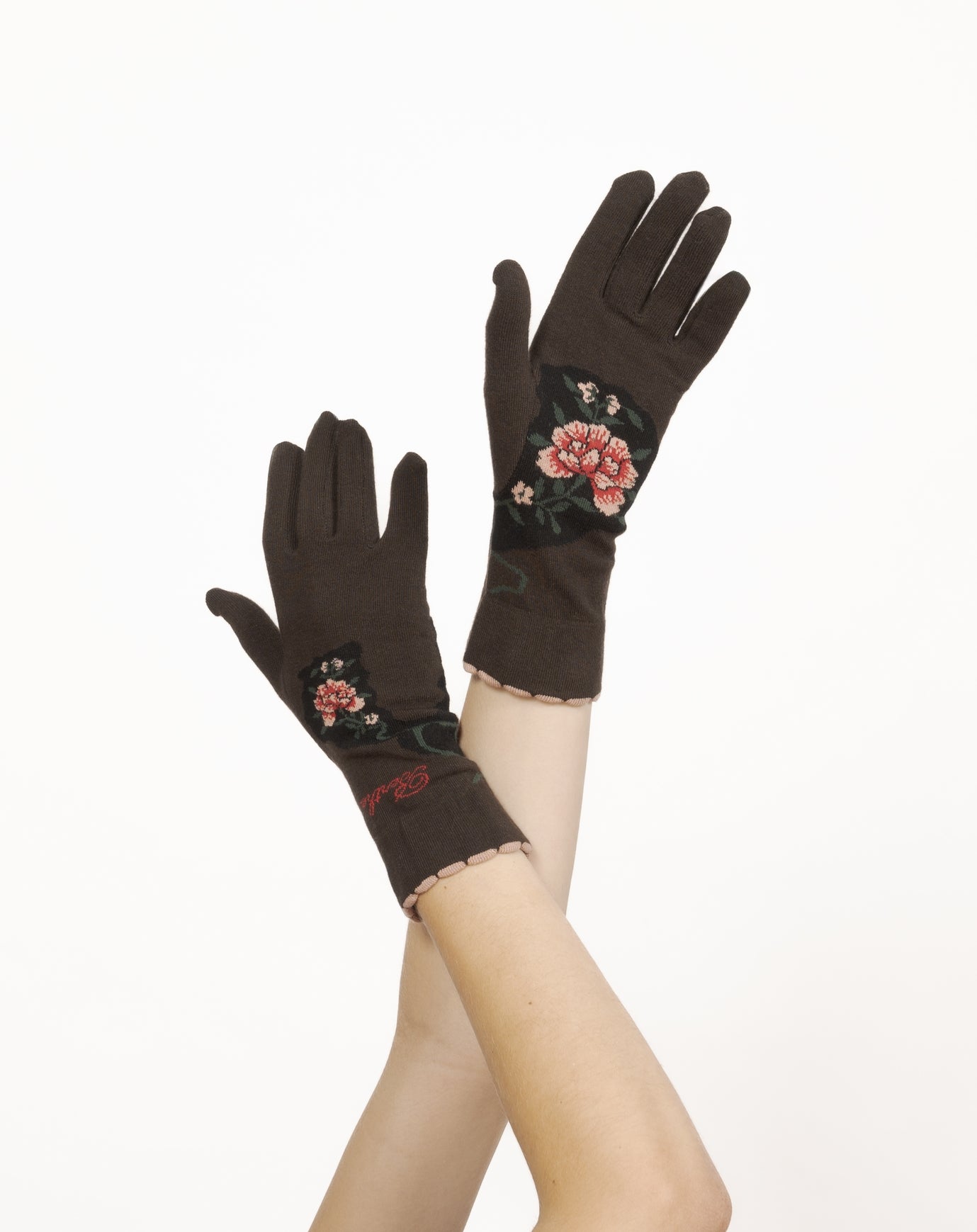 Gants coton femme fleurs
 MARRON