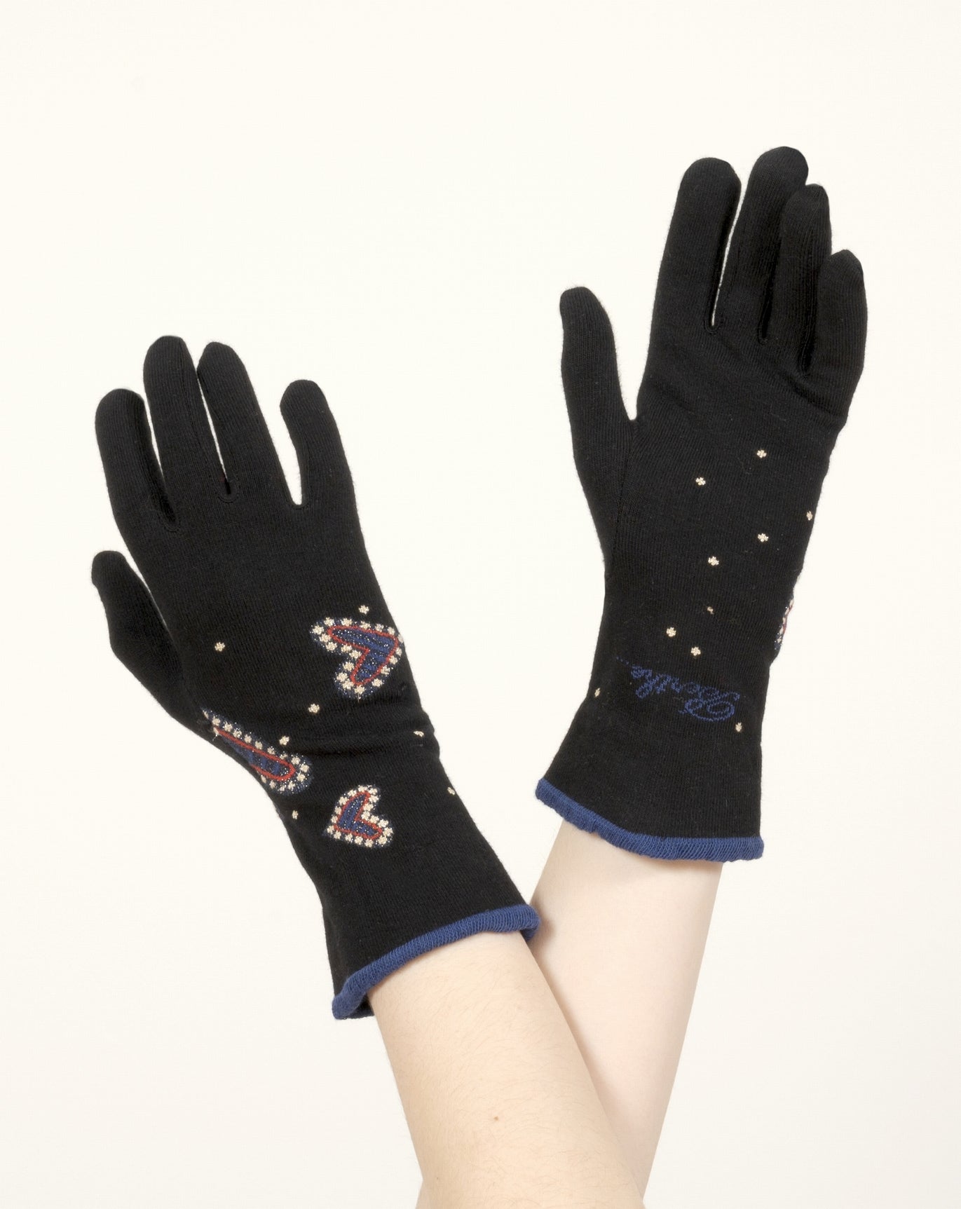 Gants femme coton cœur NOIR