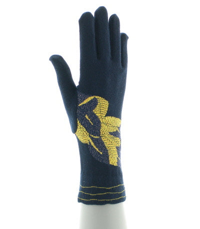 Gants femme coton feuilles d'or MARINE