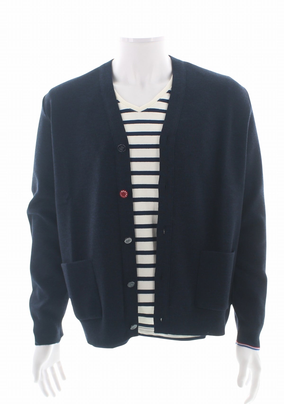Gilet mixte en laine marine à coudières rayées MARINE