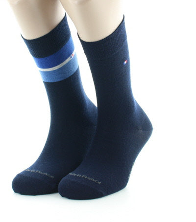 Lot 2 paires chaussettes homme laine peignée bandes colorées MARINE