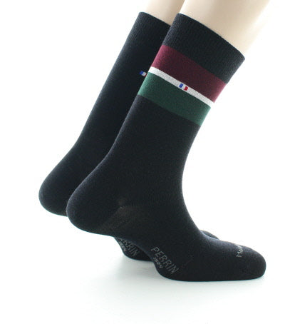 Lot 2 paires chaussettes homme laine peignée bandes colorées NOIR