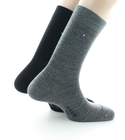 Lot 2 paires de chaussettes unie en laine peignée NOIR/ANTHRACITE