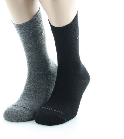 Lot 2 paires de chaussettes unie en laine peignée NOIR/ANTHRACITE