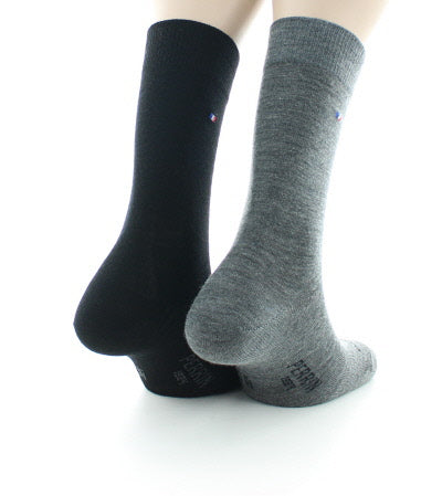 Lot 2 paires de chaussettes unie en laine peignée NOIR/ANTHRACITE