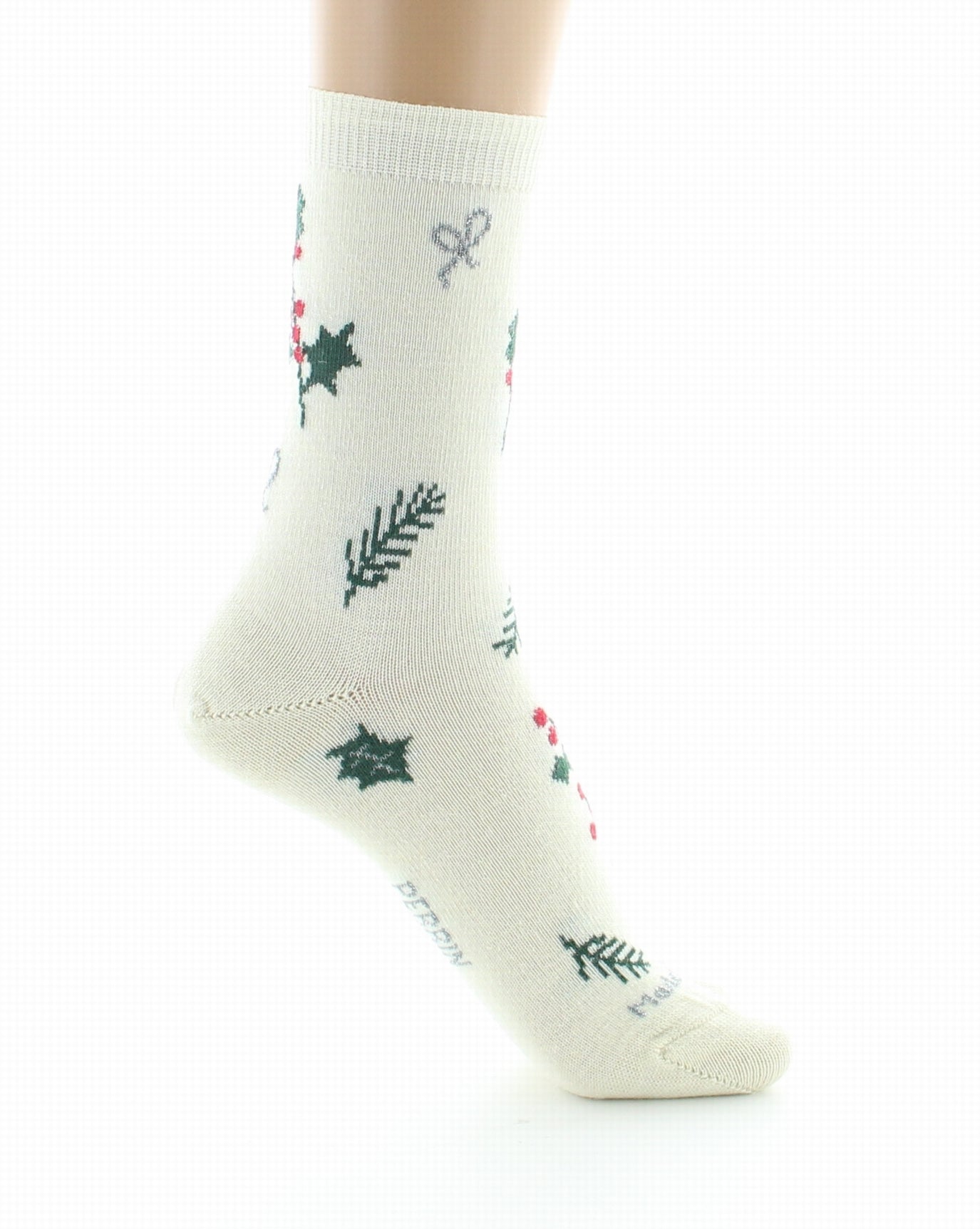 Lot 2p chaussettes femme laine peignée "houx" écru ECRU