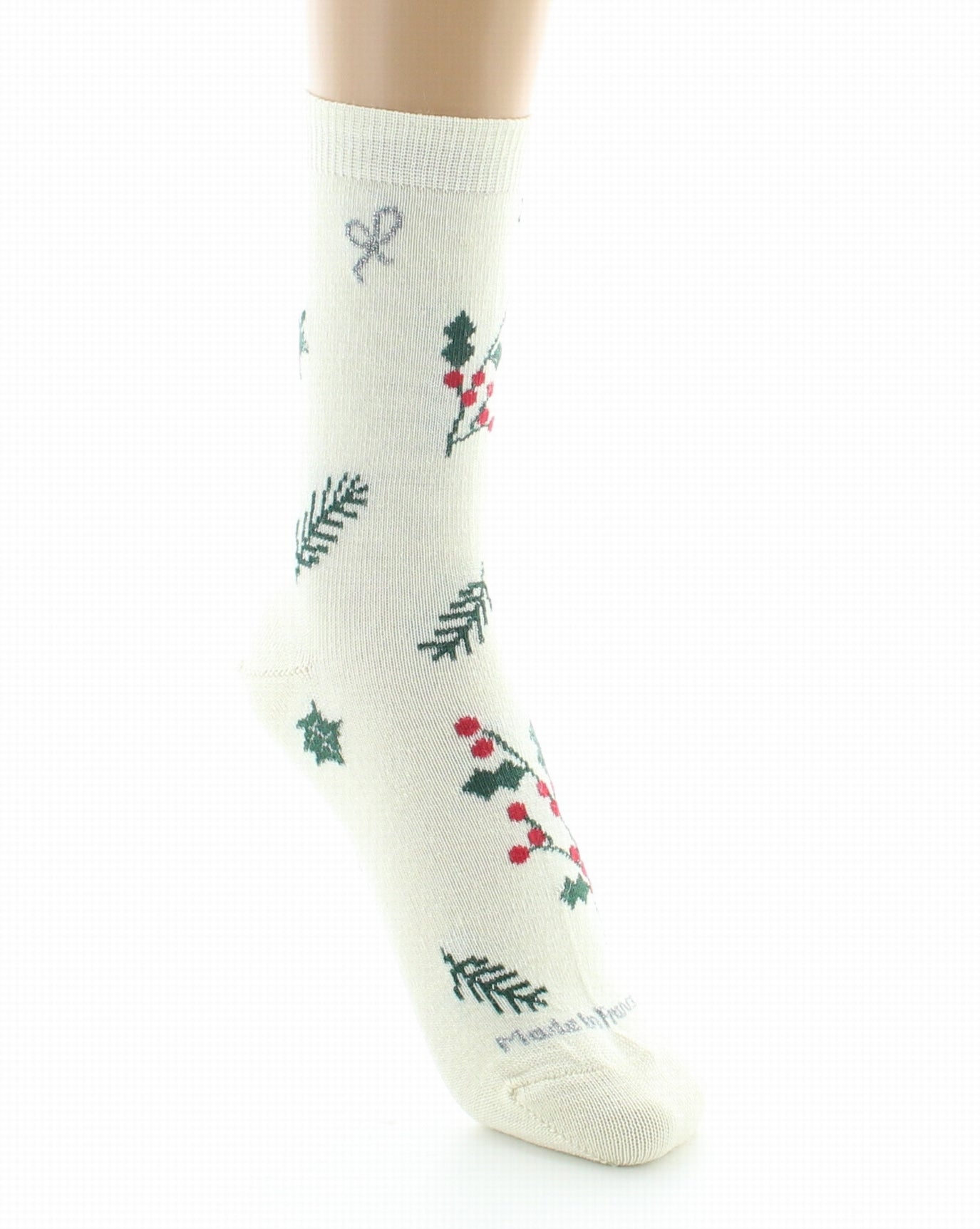 Lot 2p chaussettes femme laine peignée "houx" écru ECRU