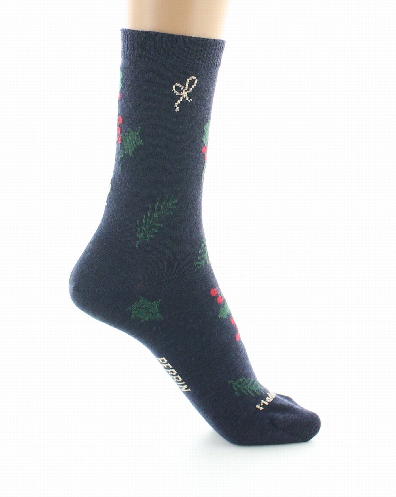 Lot 2p chaussettes femme laine peignée "houx" marine BLEU MARINE