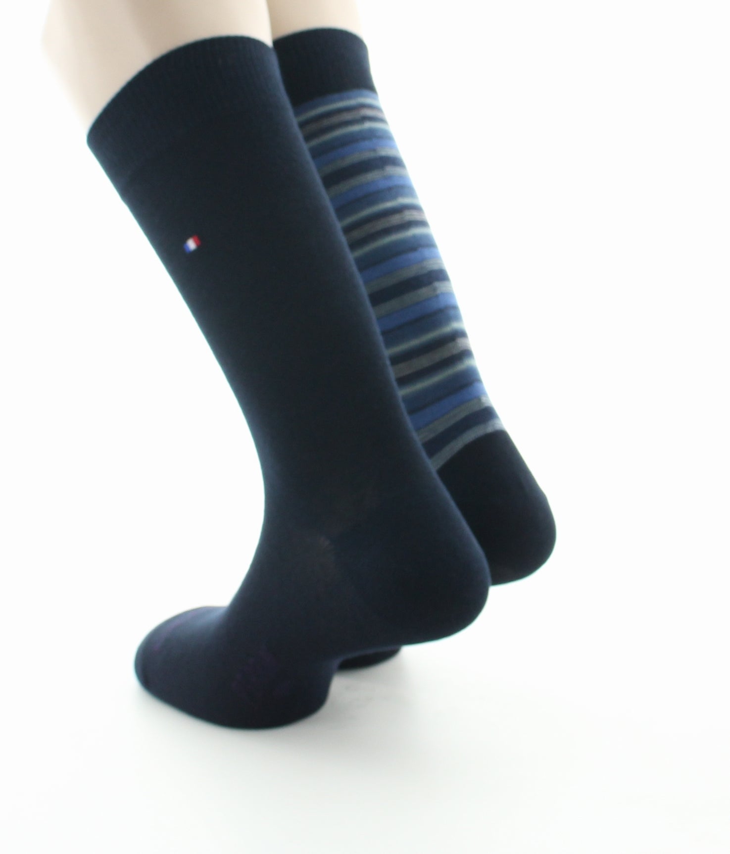 Lot 2p chaussettes mixte coton uni et rayé marine BLEU MARINE