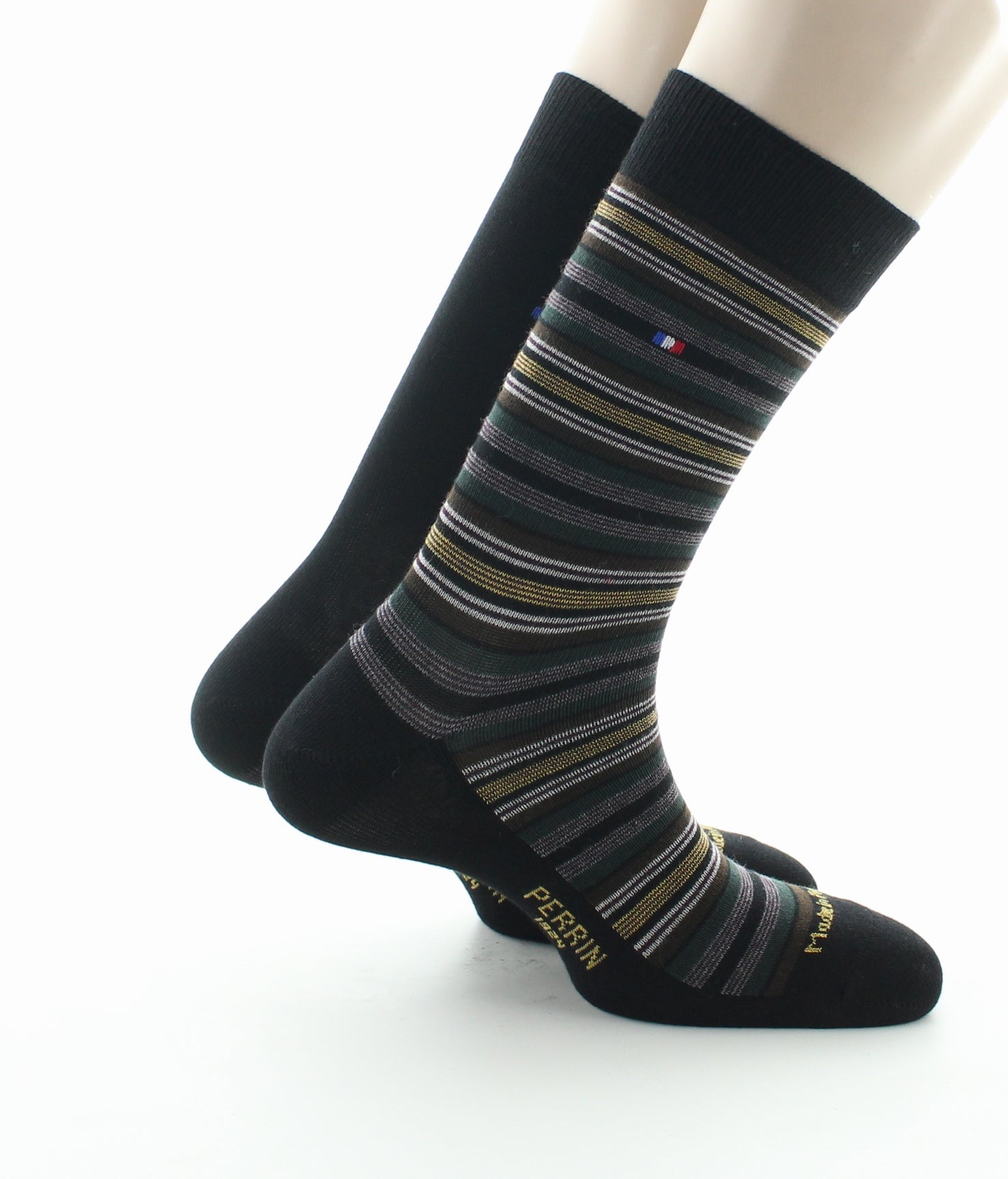 Lot 2p chaussettes mixte coton uni et rayé noir NOIR