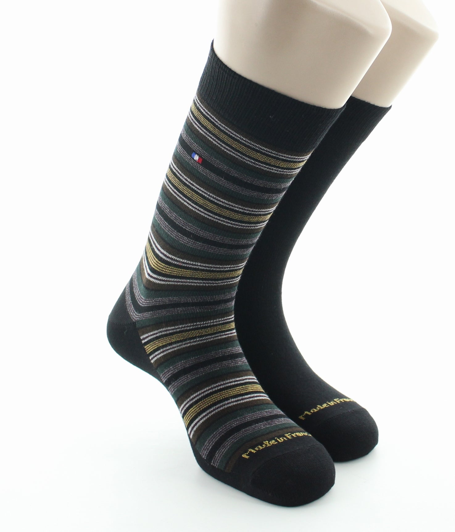 Lot 2p chaussettes mixte coton uni et rayé noir NOIR