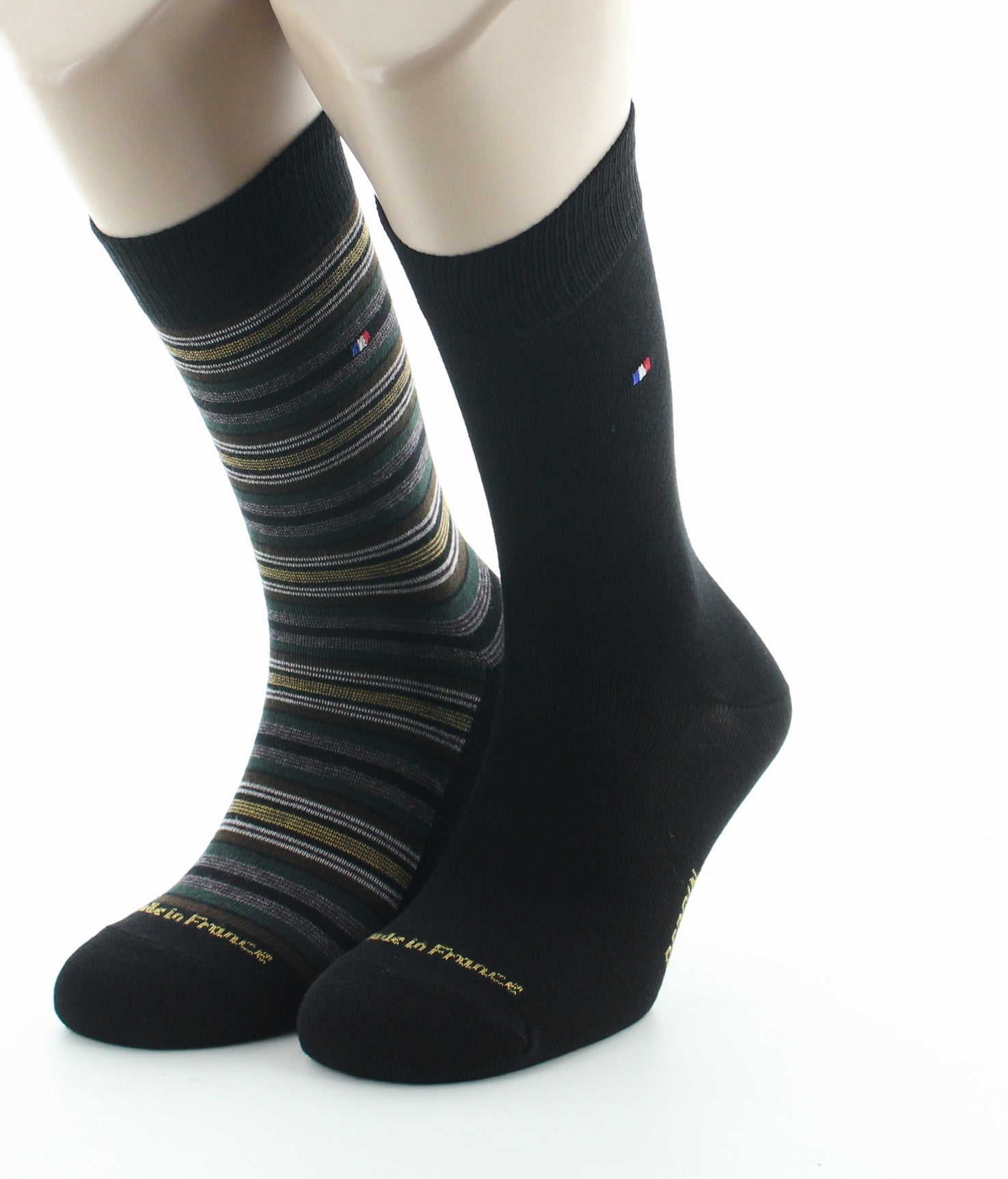 Lot 2p chaussettes mixte coton uni et rayé noir NOIR