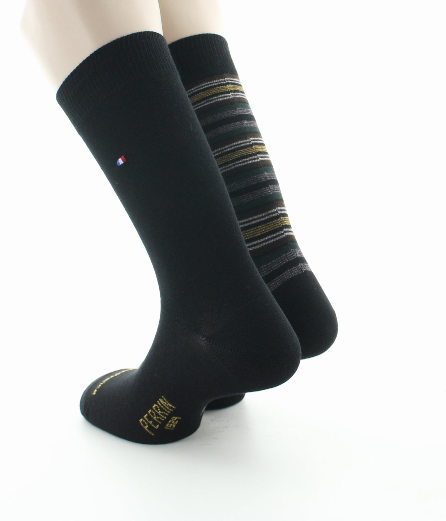 Lot 2p chaussettes mixte coton uni et rayé noir NOIR