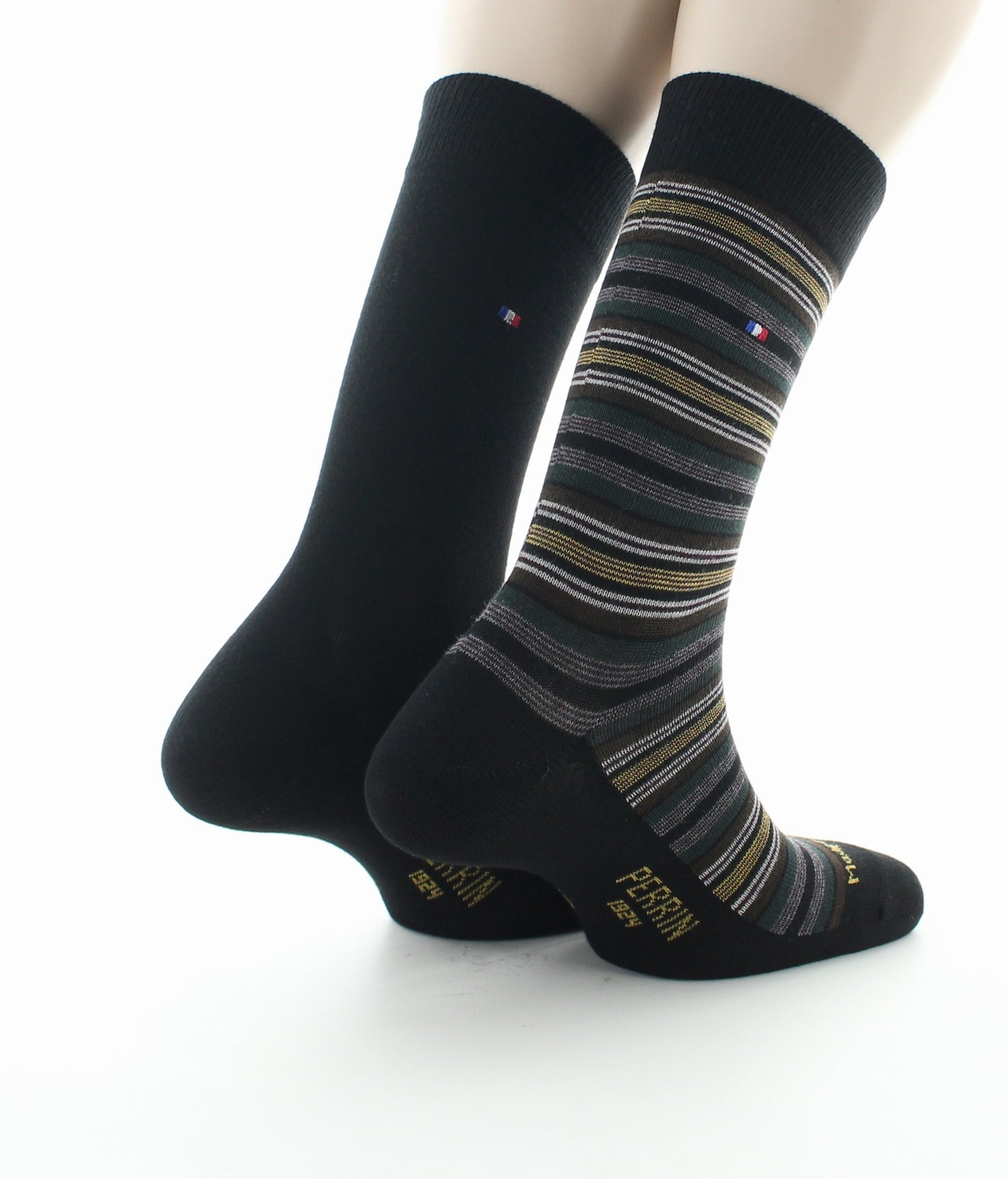 Lot 2p chaussettes mixte coton uni et rayé noir NOIR