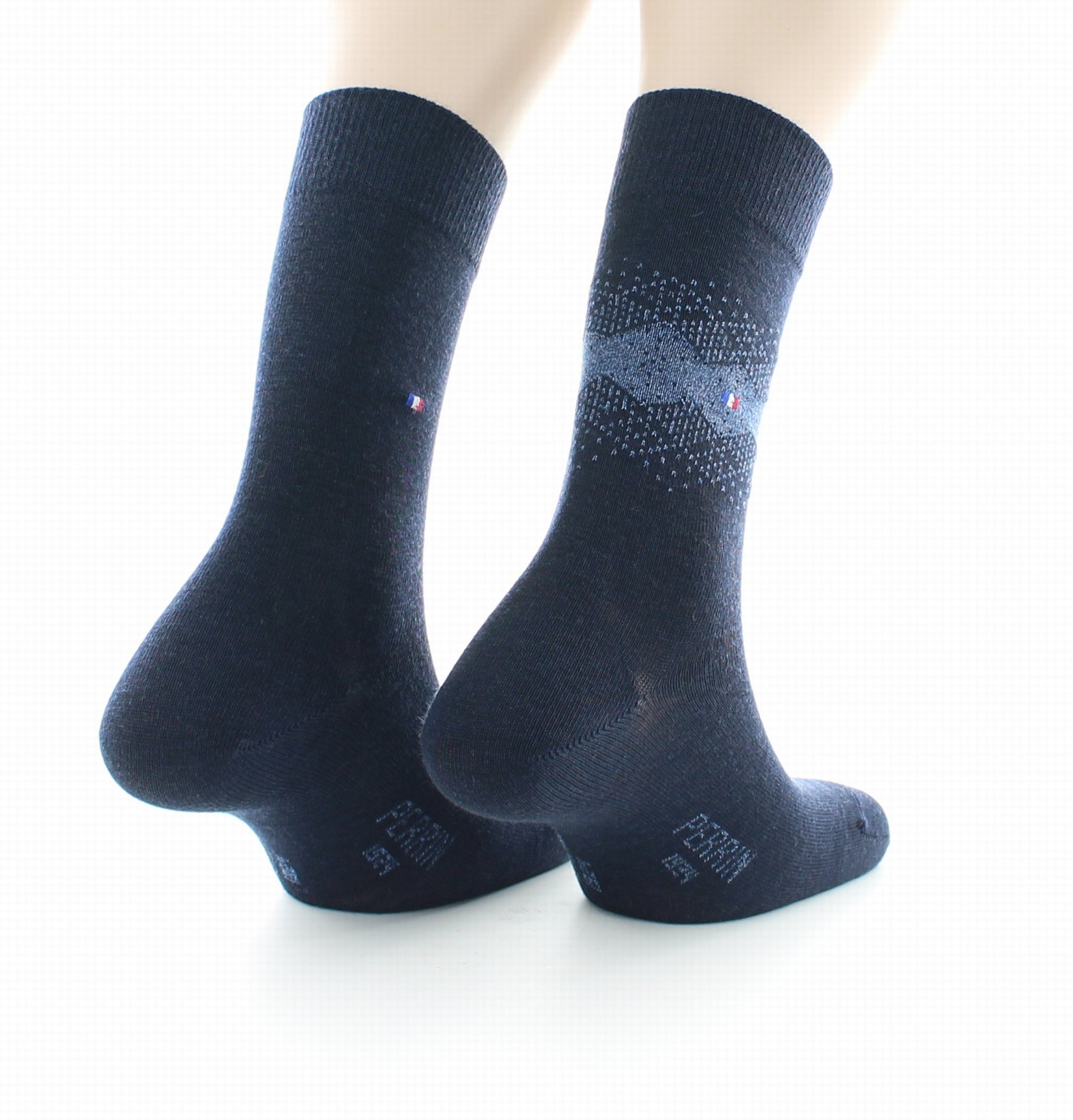 Lot de 2 paires Chaussettes Laine Peignée Fantaisie Marine MARINE