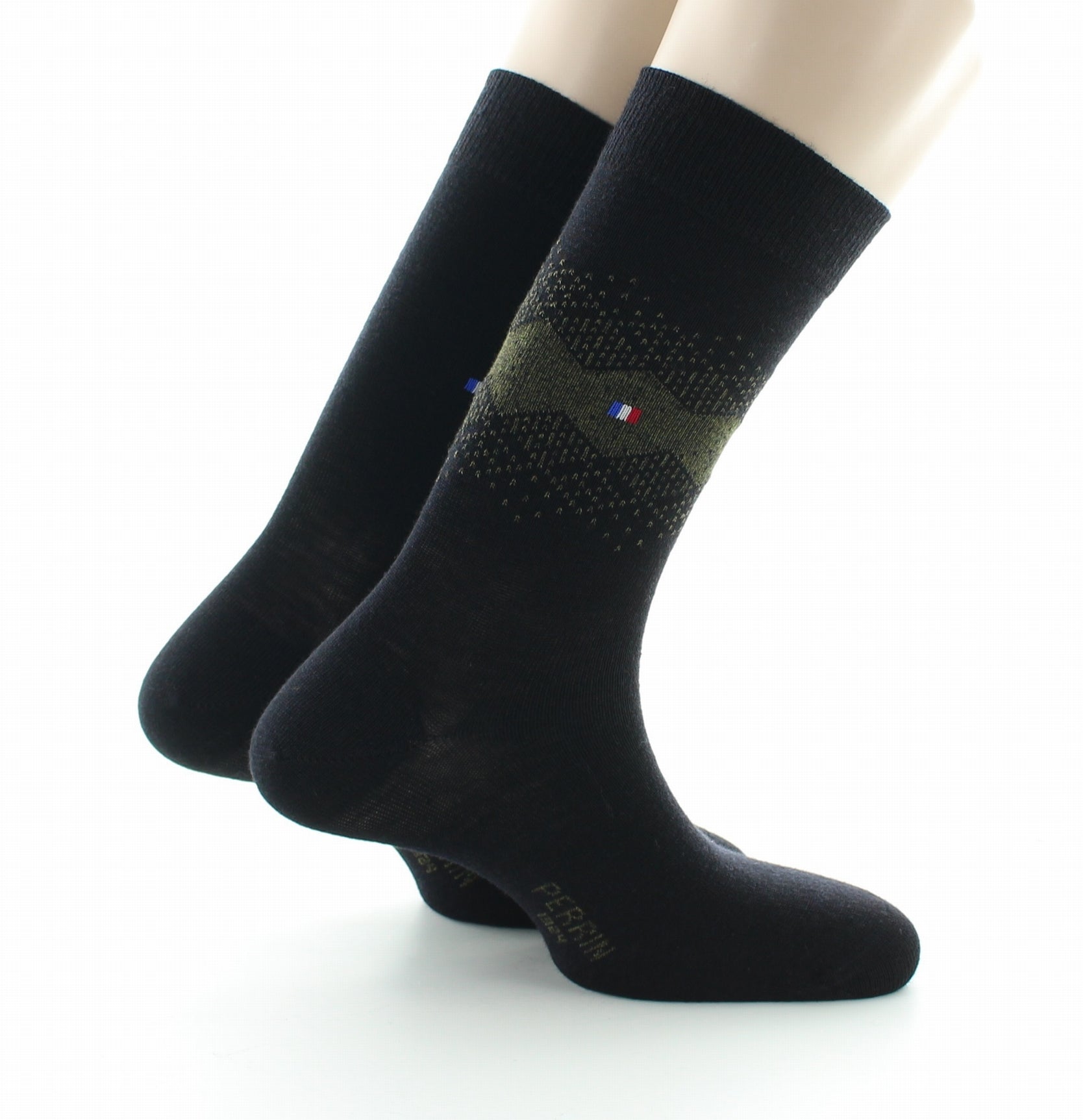 Lot de 2 paires Chaussettes Laine Peignée Fantaisie Noir/Kaki KAKI