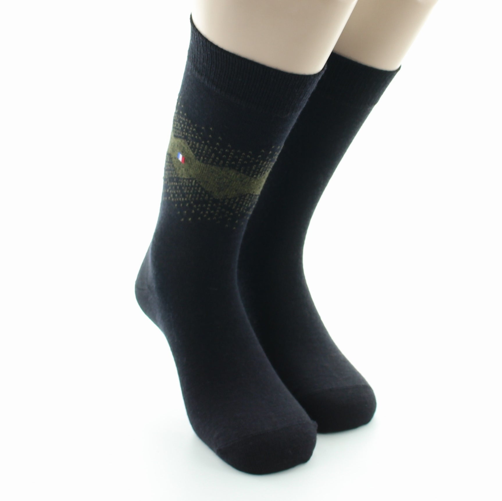 Lot de 2 paires Chaussettes Laine Peignée Fantaisie Noir/Kaki KAKI