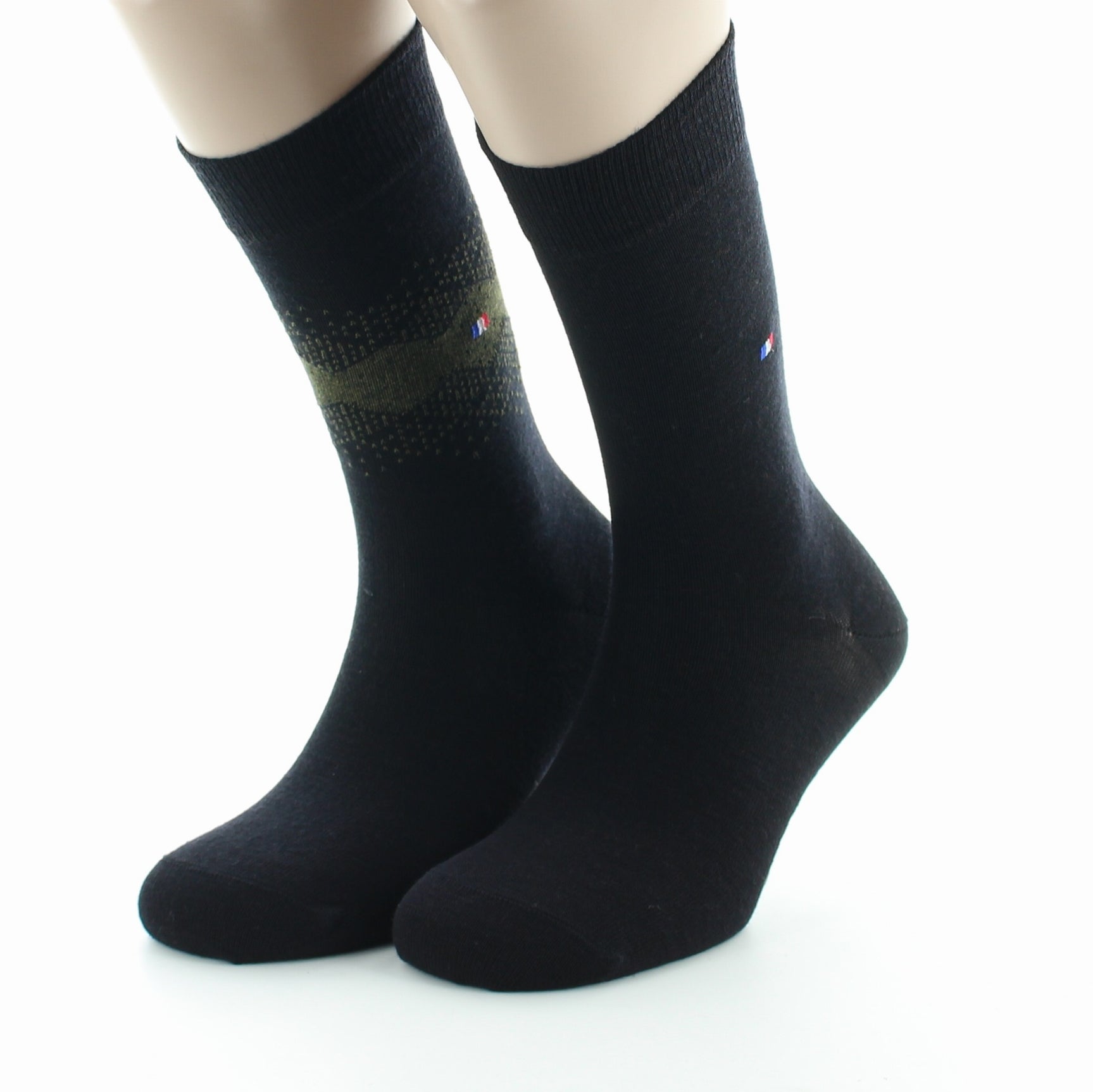 Lot de 2 paires Chaussettes Laine Peignée Fantaisie Noir/Kaki KAKI