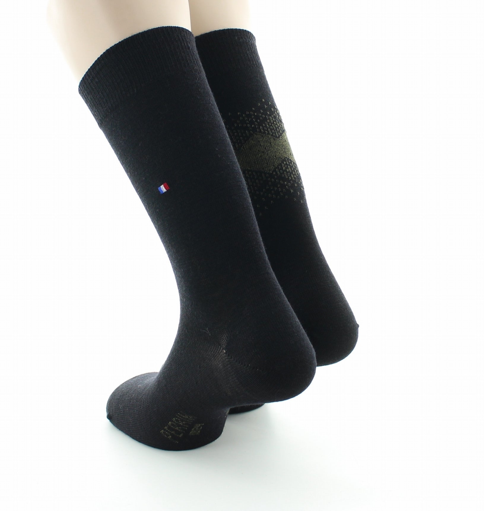 Lot de 2 paires Chaussettes Laine Peignée Fantaisie Noir/Kaki KAKI