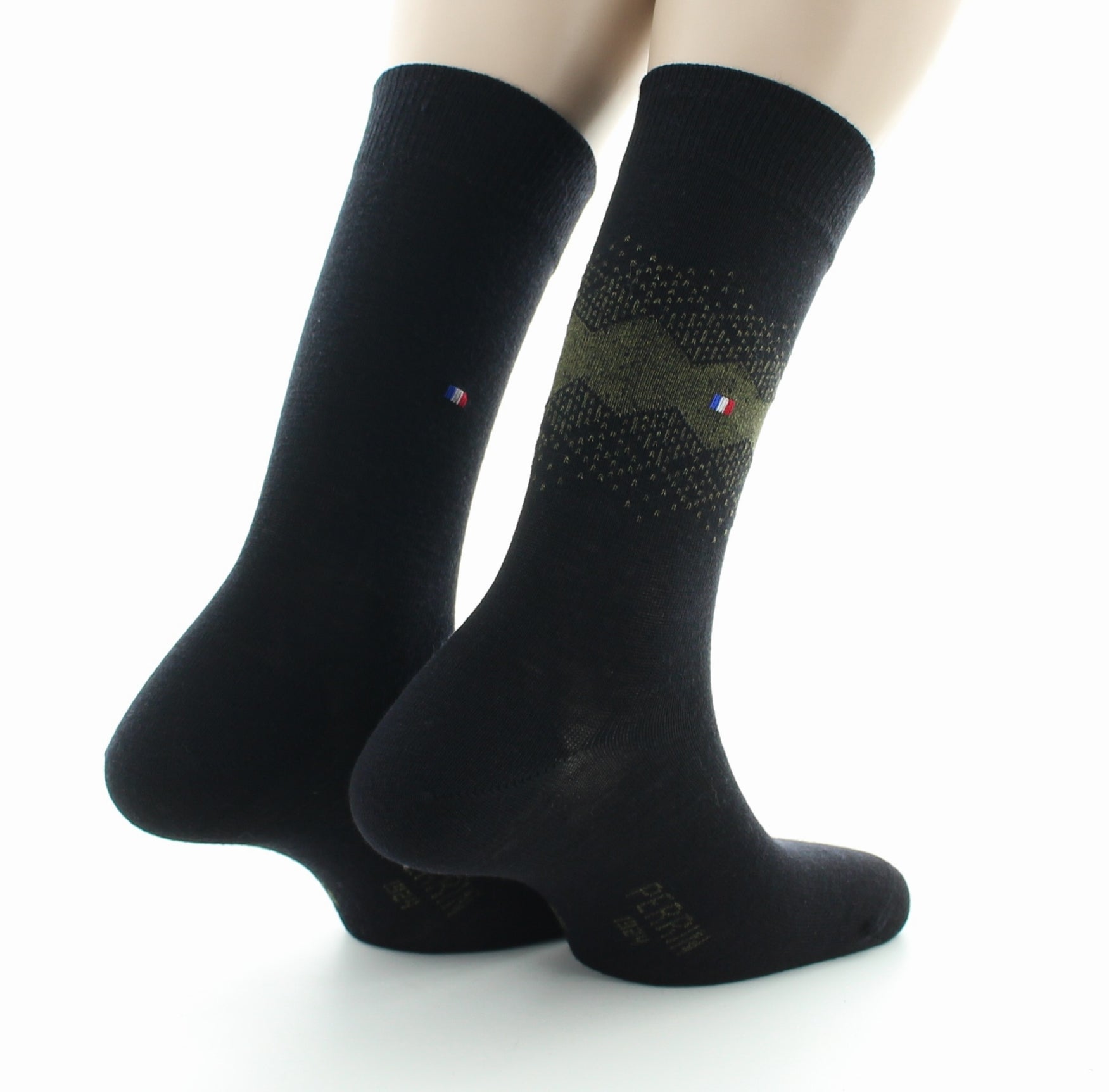 Lot de 2 paires Chaussettes Laine Peignée Fantaisie Noir/Kaki KAKI