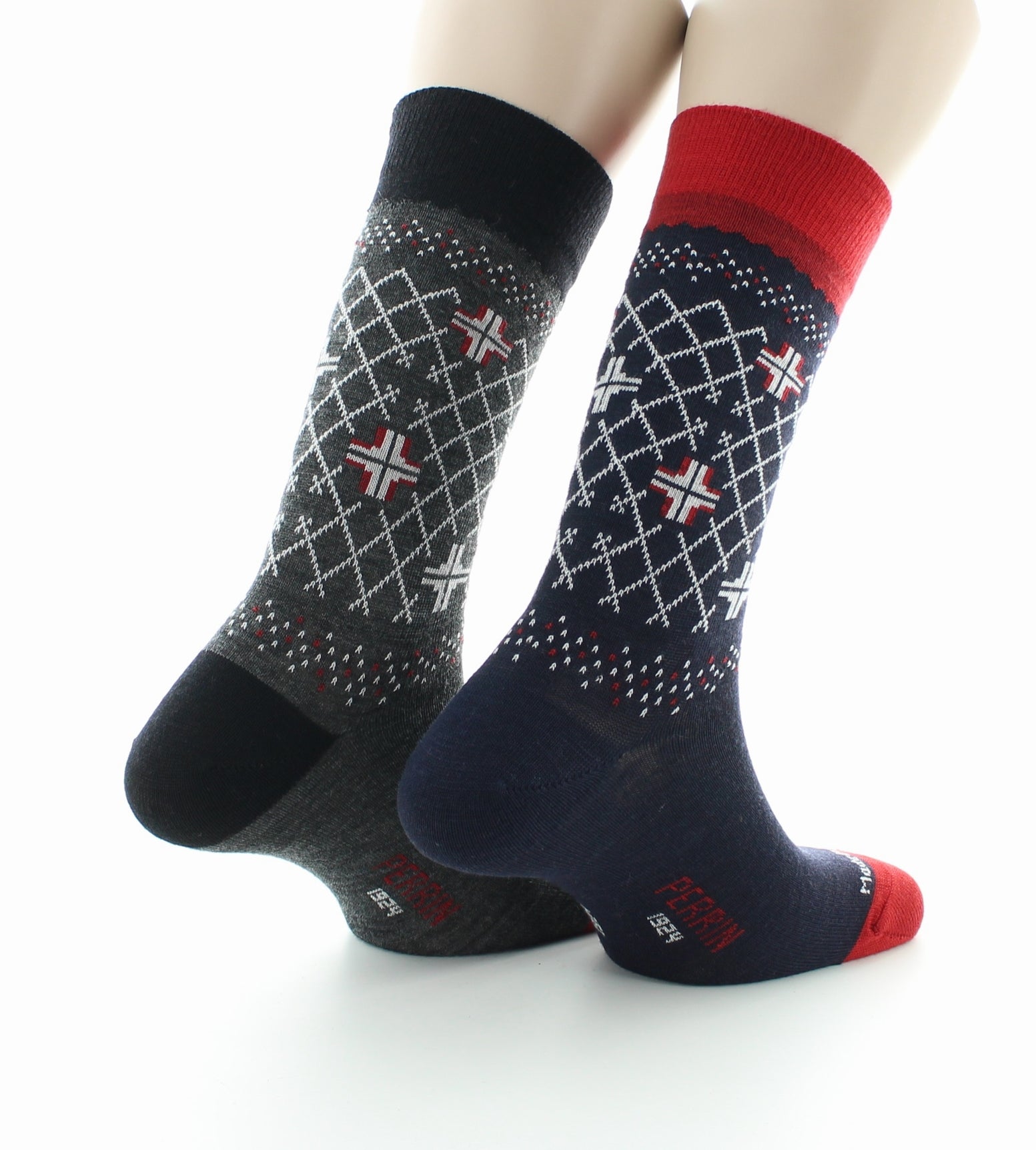 Lot de 2 paires Chaussettes Nordiques en laine peignée NOIR-MARINE