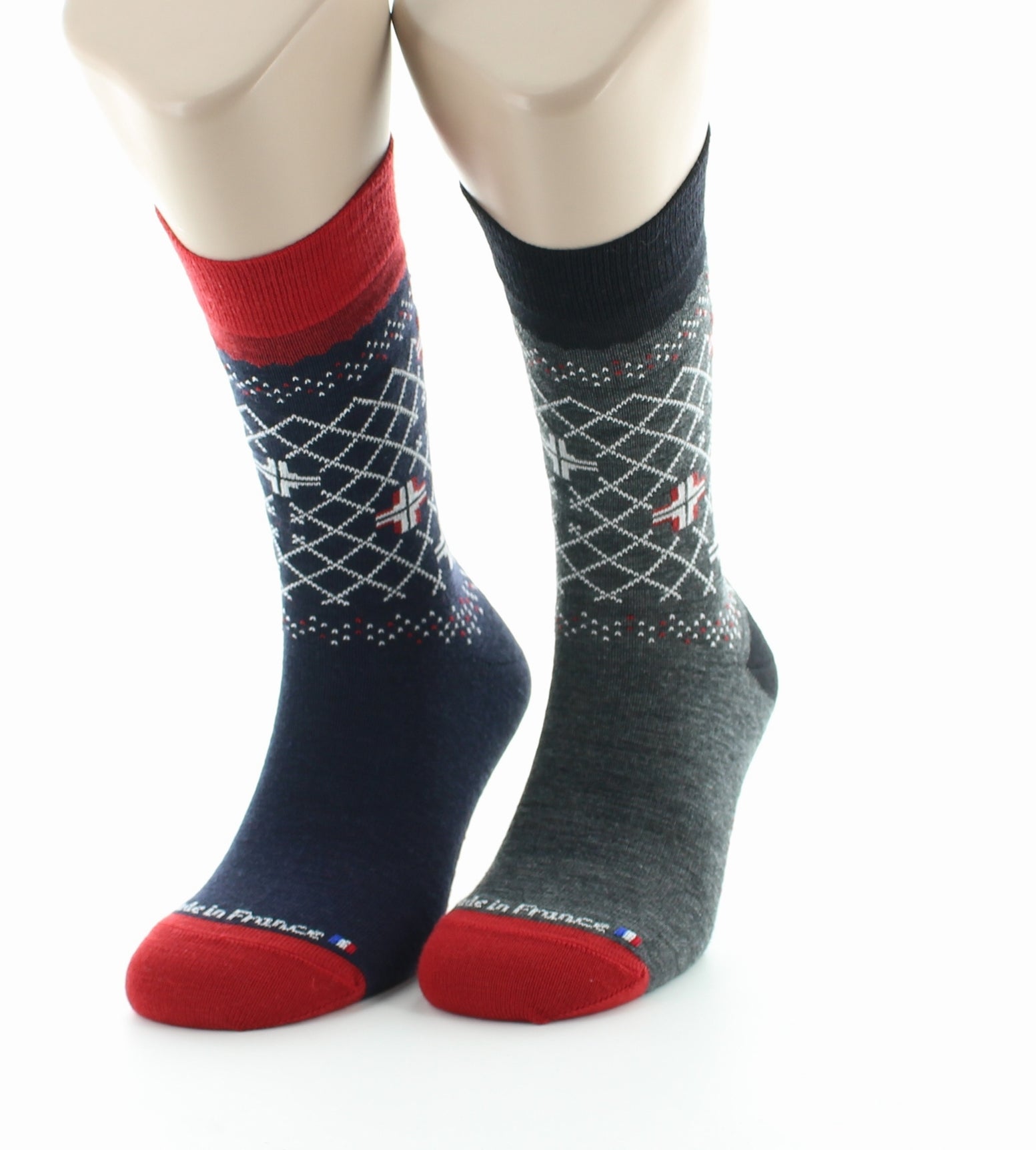 Lot de 2 paires Chaussettes Nordiques en laine peignée NOIR-MARINE