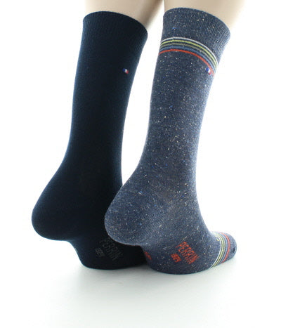 Lot de 2 paires de chaussettes chinées rayées et unies BLEU