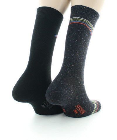 Lot de 2 paires de chaussettes chinées rayées et unies NOIR