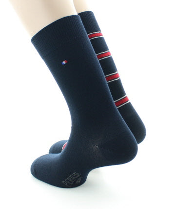 Lot de 2 paires de chaussettes mixtes en coton peigné MARINE-ROUGE