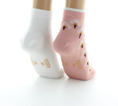 Lot de 2 paires Socquettes Femme Art déco en coton fil d'Écosse VIEUX ROSE/BLANC