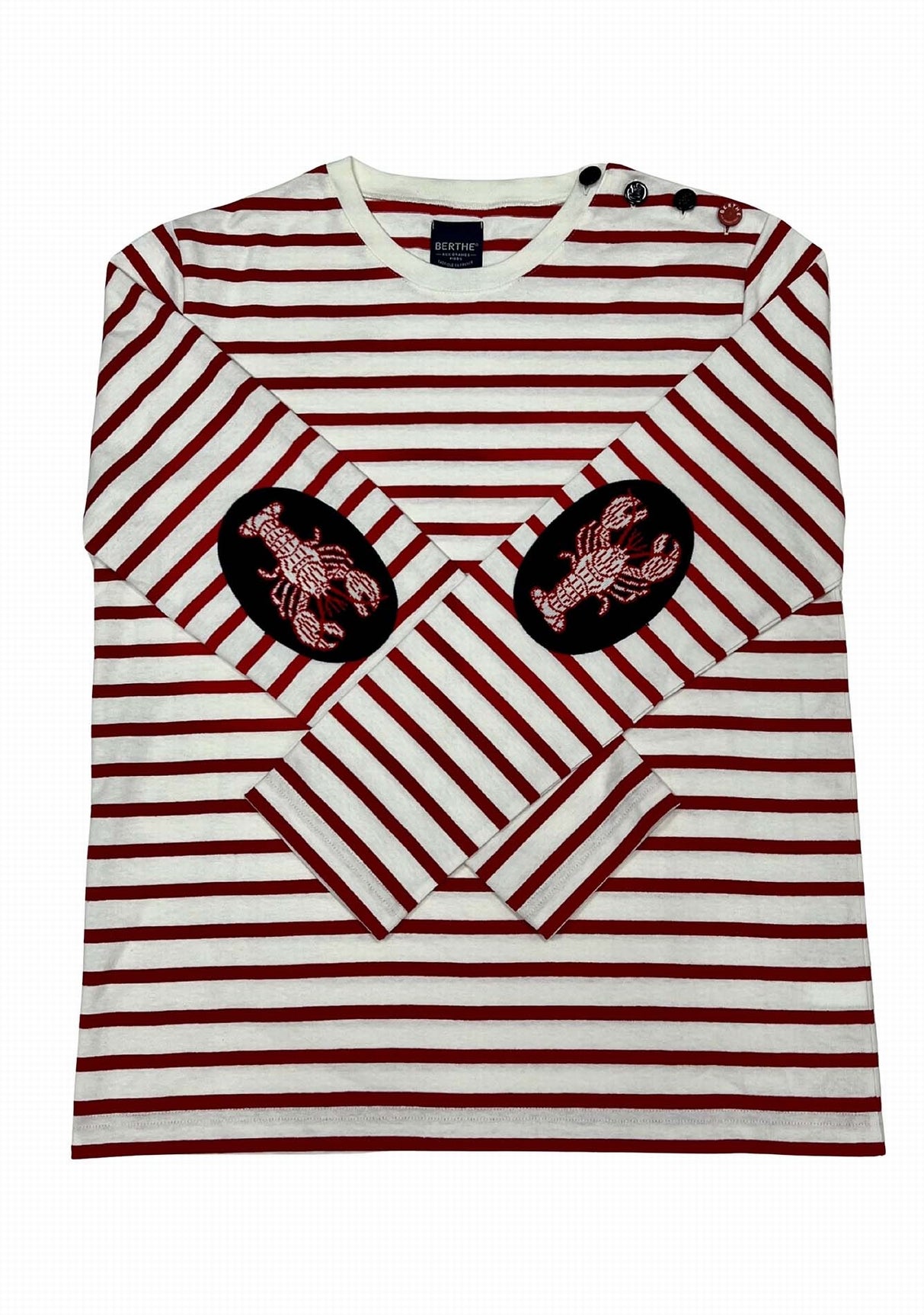 Marinière mixte Berthe Aux Grands Pieds col rond coudières homard rouge ivoire ROU/IV