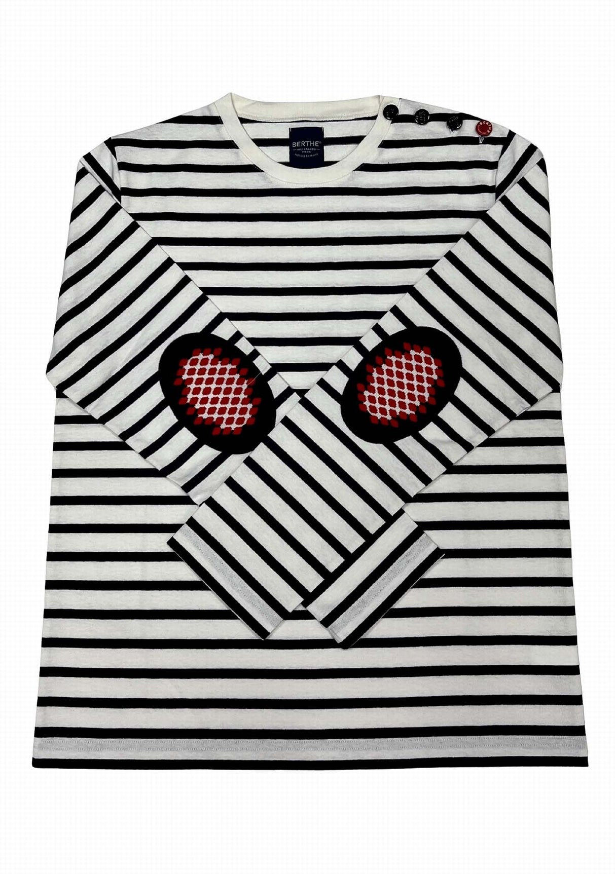 Marinière mixte Berthe Aux Grands Pieds col rond coudières pois marine ivoire MAR/IV