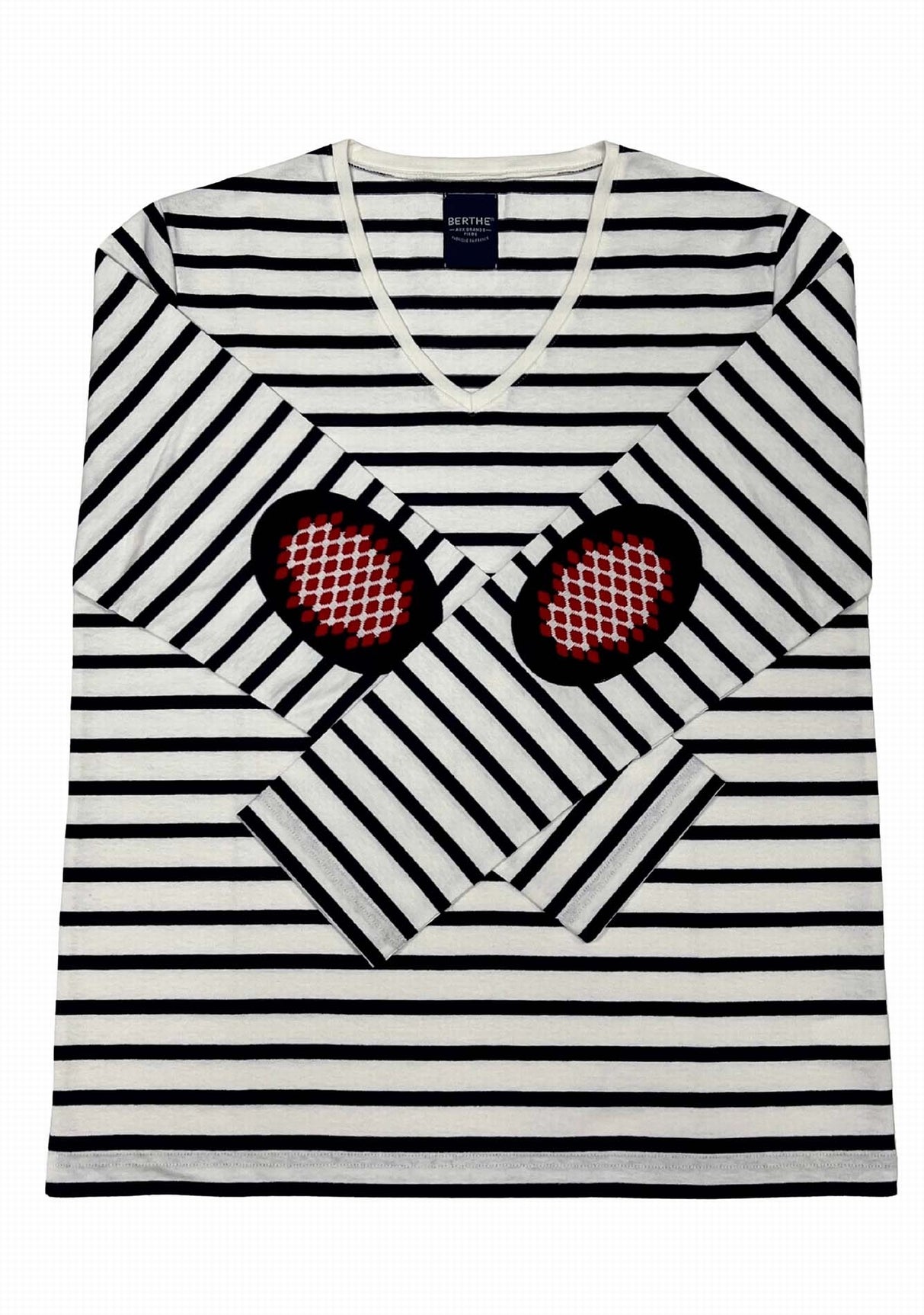 Marinière mixte Berthe Aux Grands Pieds col V coudières pois marine ivoire MAR/IV