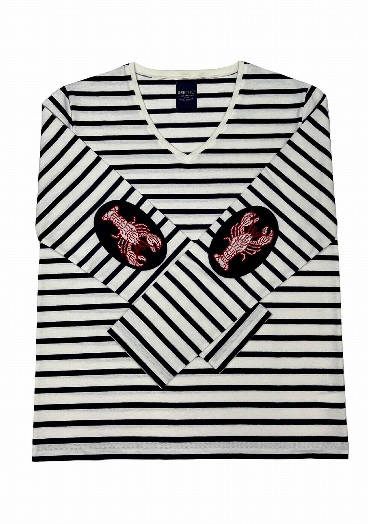 Marinière mixte Berthe col V coudières homard marine ivoire MAR/IVO