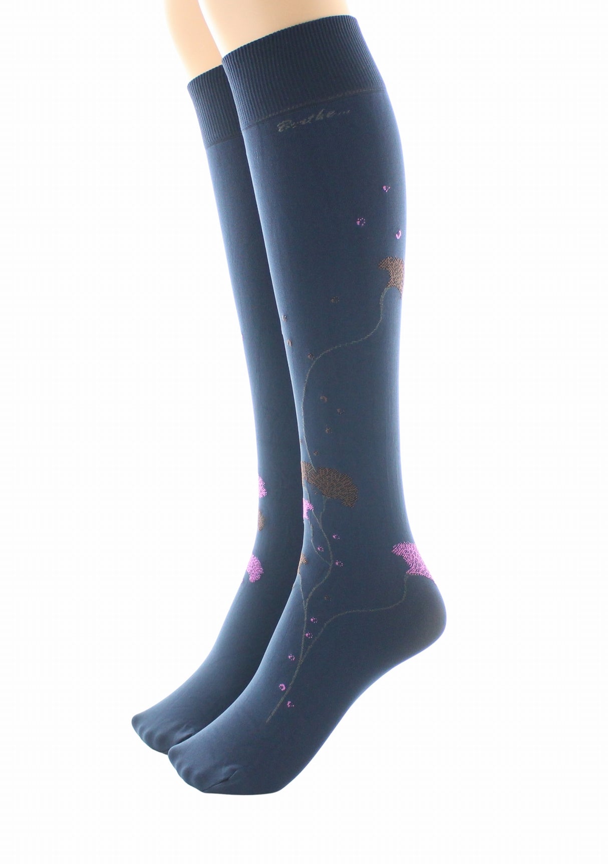 Mi-bas femme 40 deniers Berthe Albizia Marine/Rose MARINE