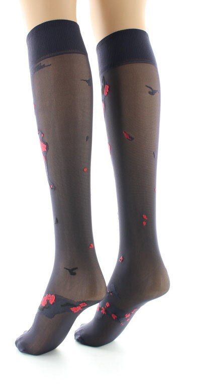 Mi-bas fleurs japonaises Rouge ROUGE