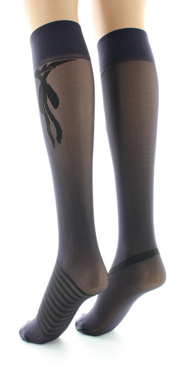 Mi-bas nœuds et rayures Noir NOIR