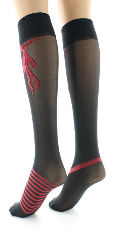 Mi-bas nœuds et rayures Rouge ROUGE