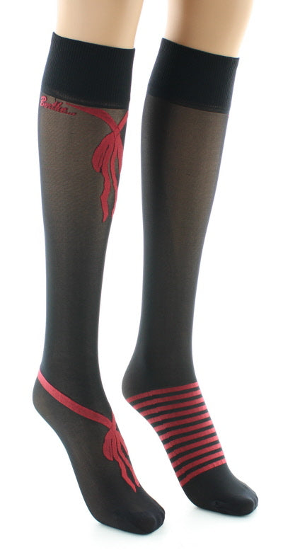 Mi-bas nœuds et rayures Rouge ROUGE