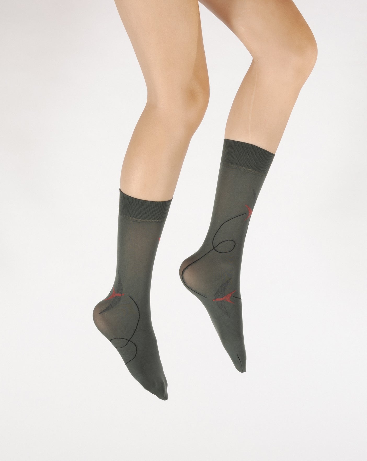 Mi-chaussettes 40D femme kaki hirondelle rouge KAKI/ROUGE