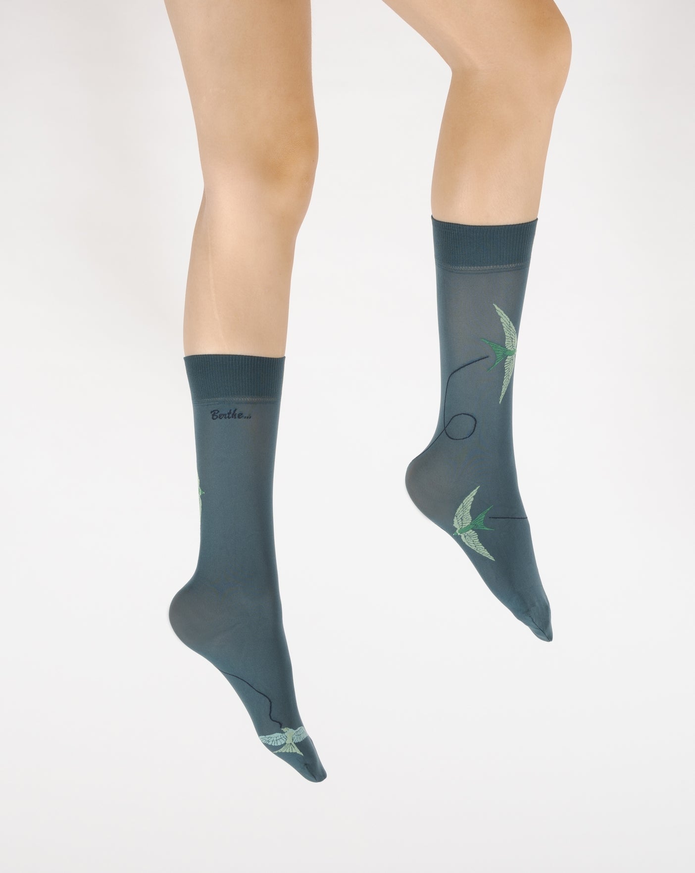 Mi-chaussettes 40D femme pétrole hirondelle verte PETROLE/VERT