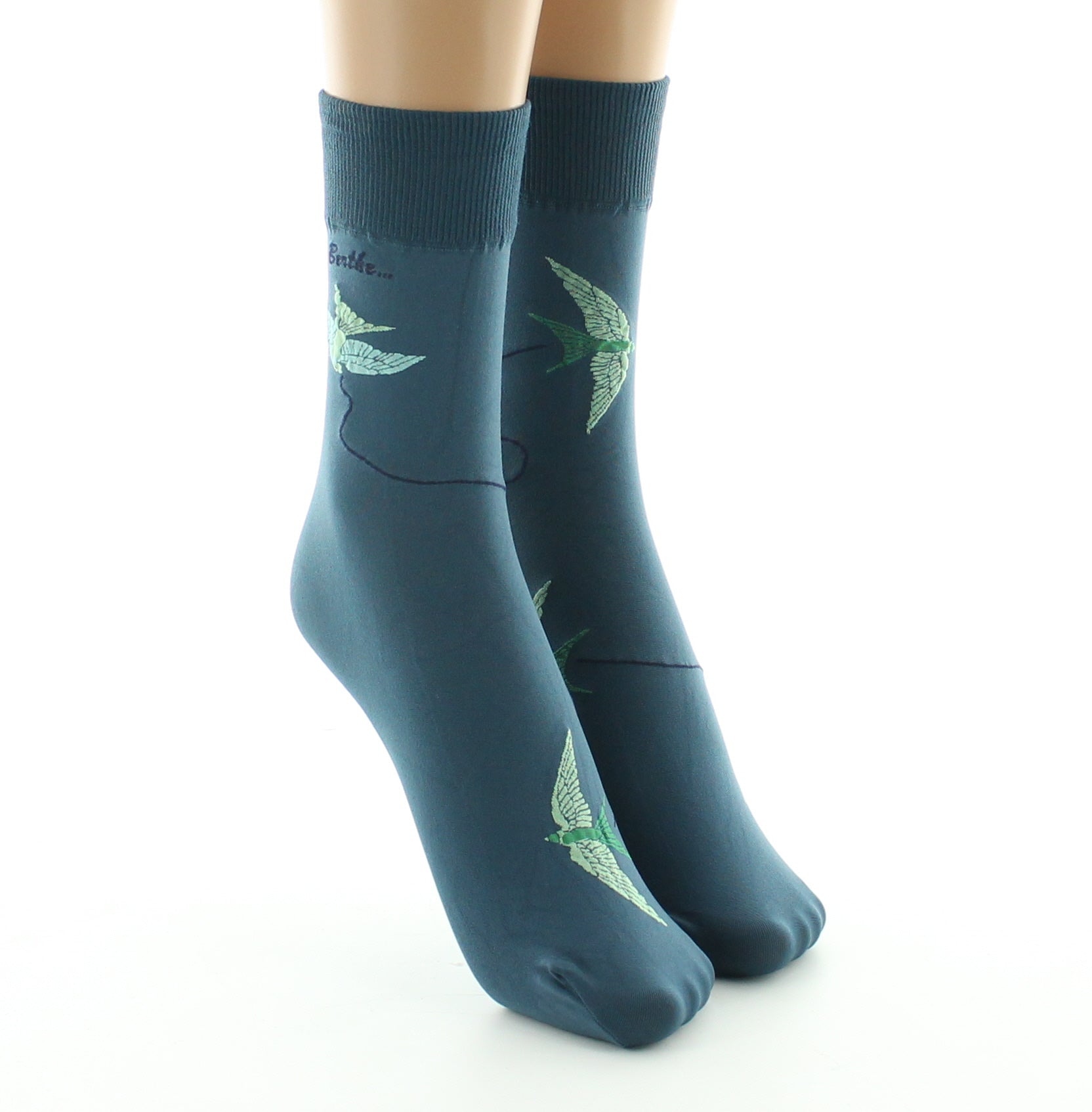 Mi-chaussettes 40D femme pétrole hirondelle verte PETROLE/VERT