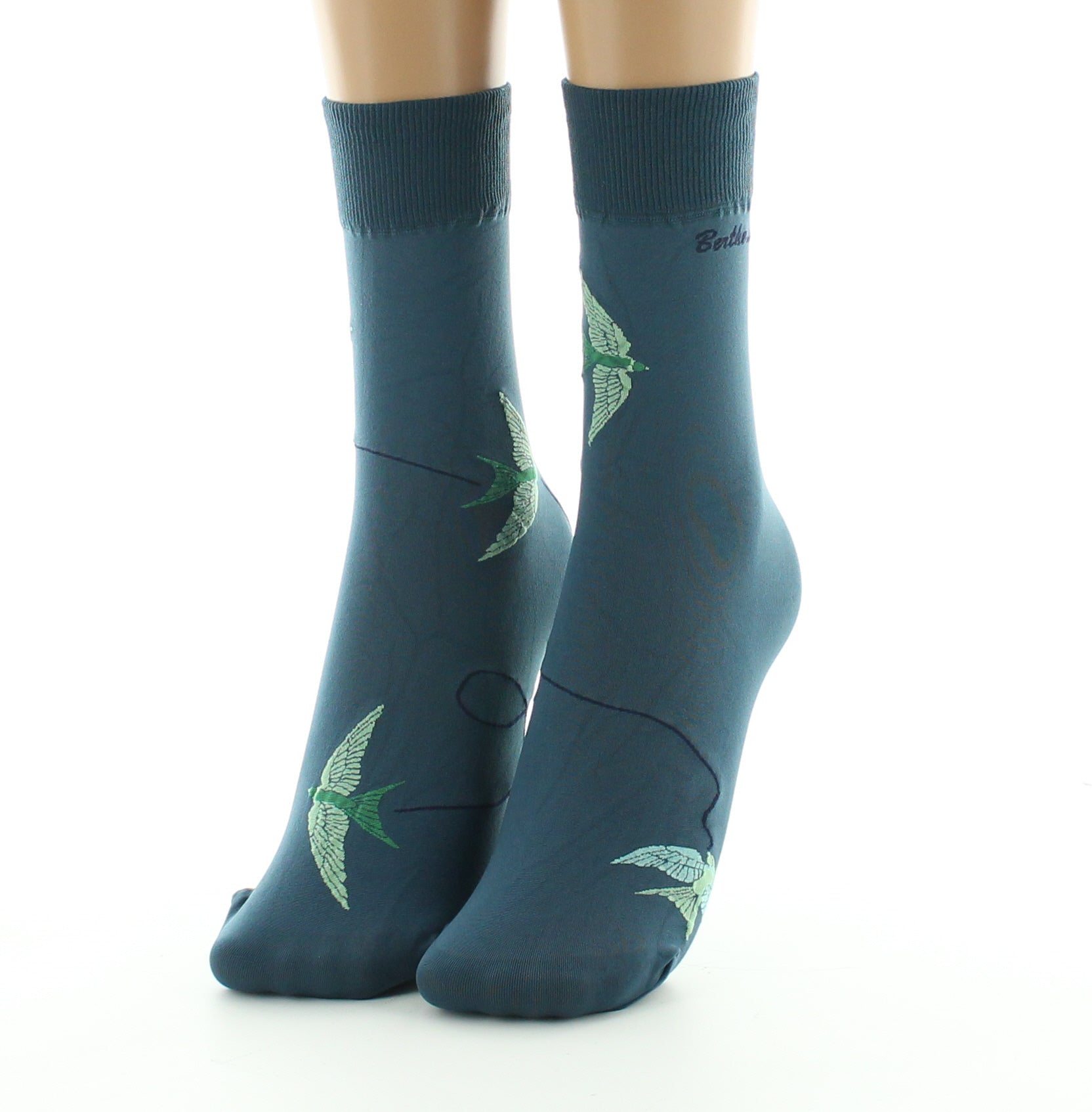 Mi-chaussettes 40D femme pétrole hirondelle verte PETROLE/VERT