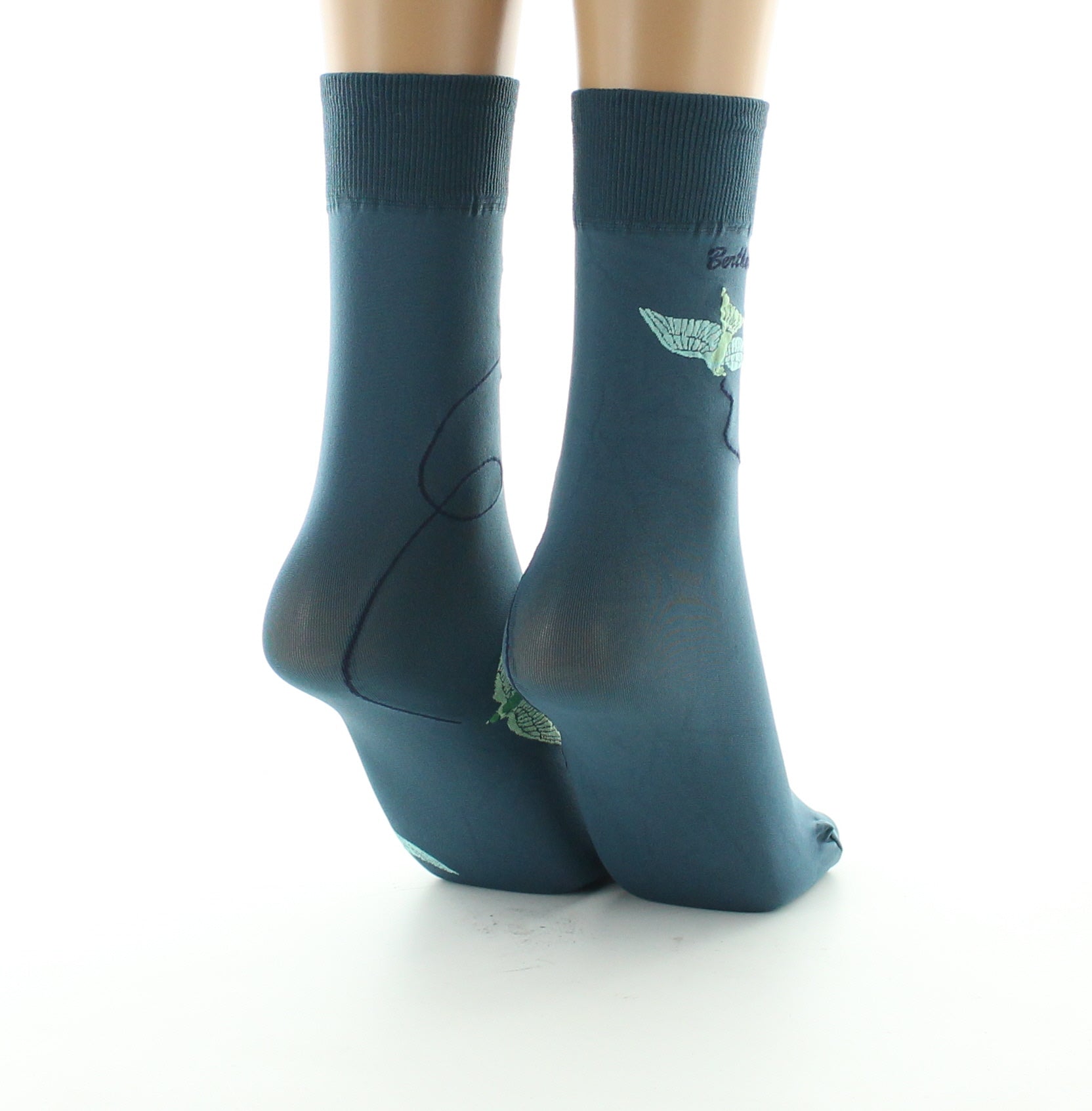 Mi-chaussettes 40D femme pétrole hirondelle verte PETROLE/VERT