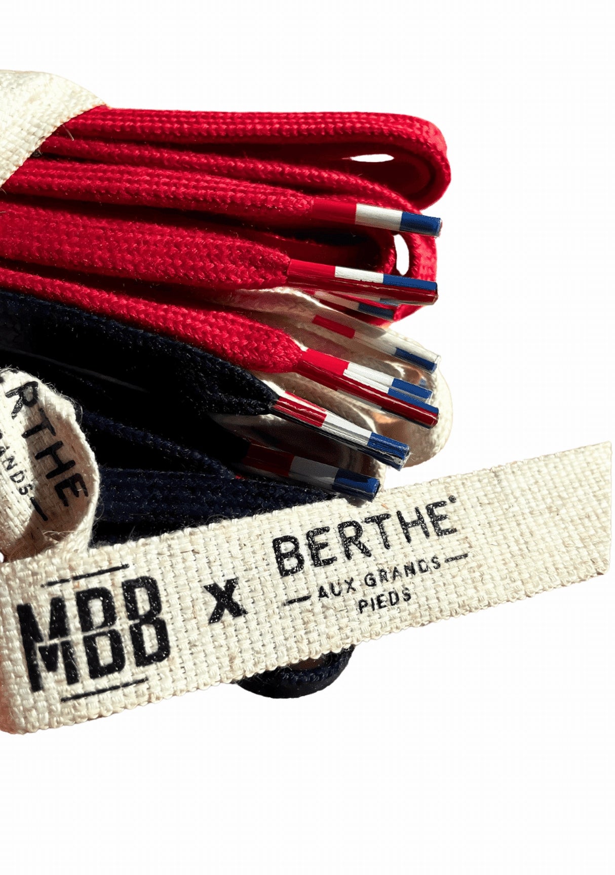 Pack de 3 paires de lacets Berthe (Rouge, Marine, Blanc) BLEU/BLANC/ROUGE