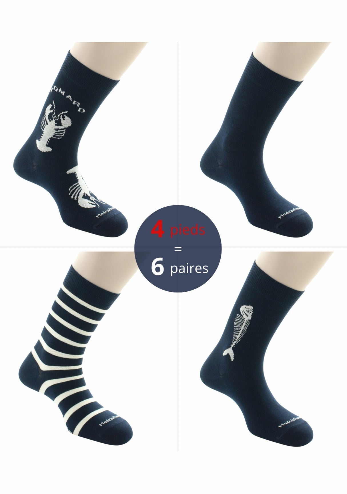 Pack de 4 chaussettes mixtes uniques MARINE
