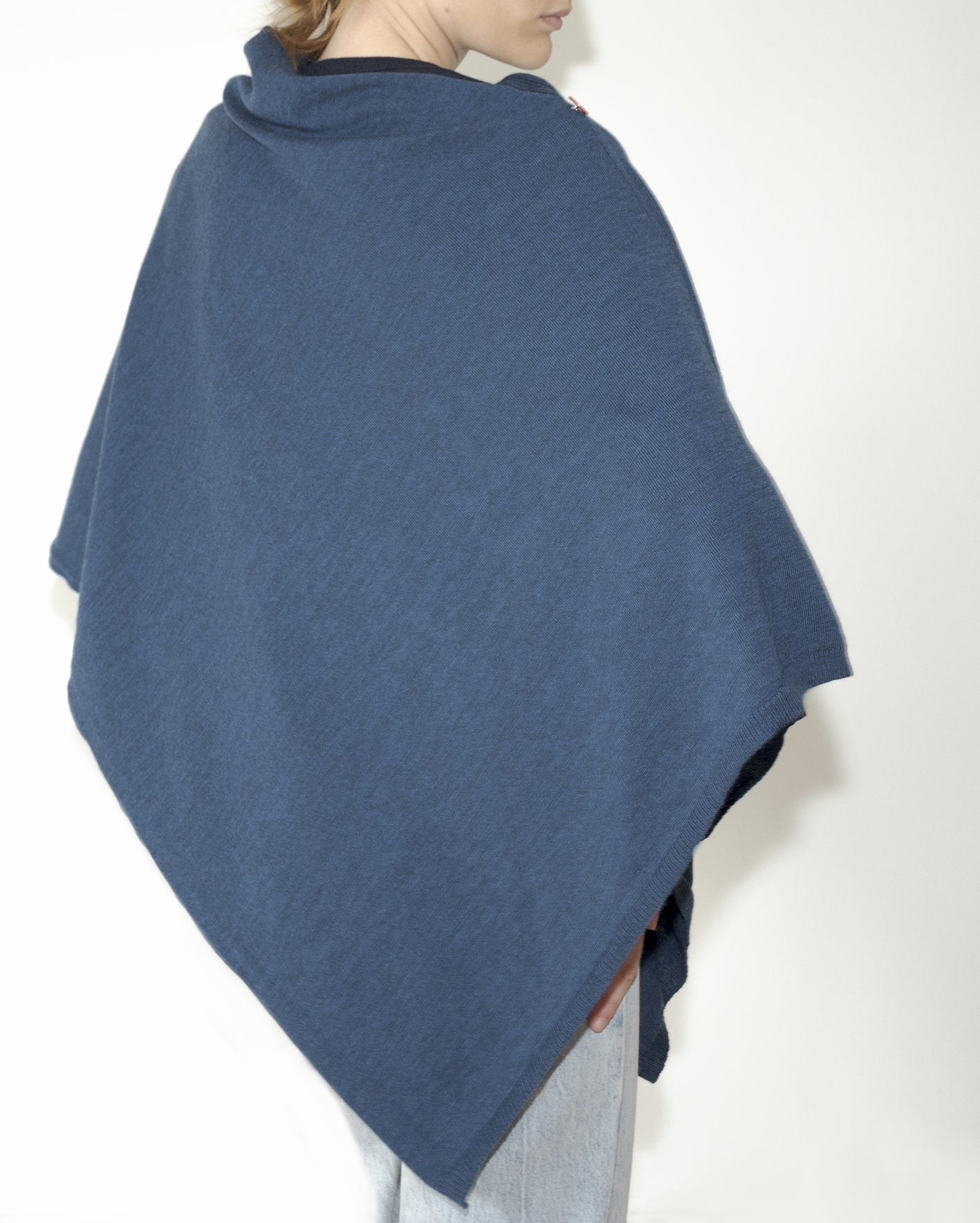 Poncho femme laine mérinos bleu chiné BLEU ROYAL