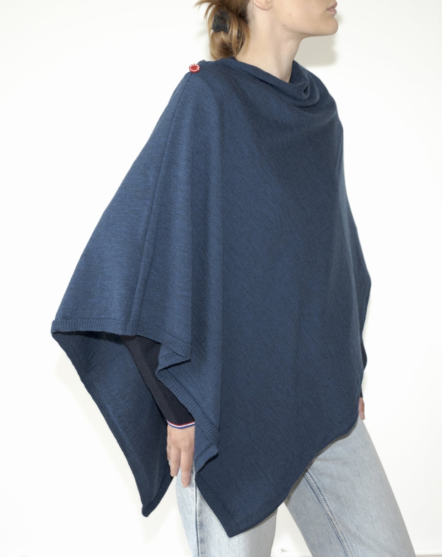 Poncho femme laine mérinos bleu chiné - Main Image