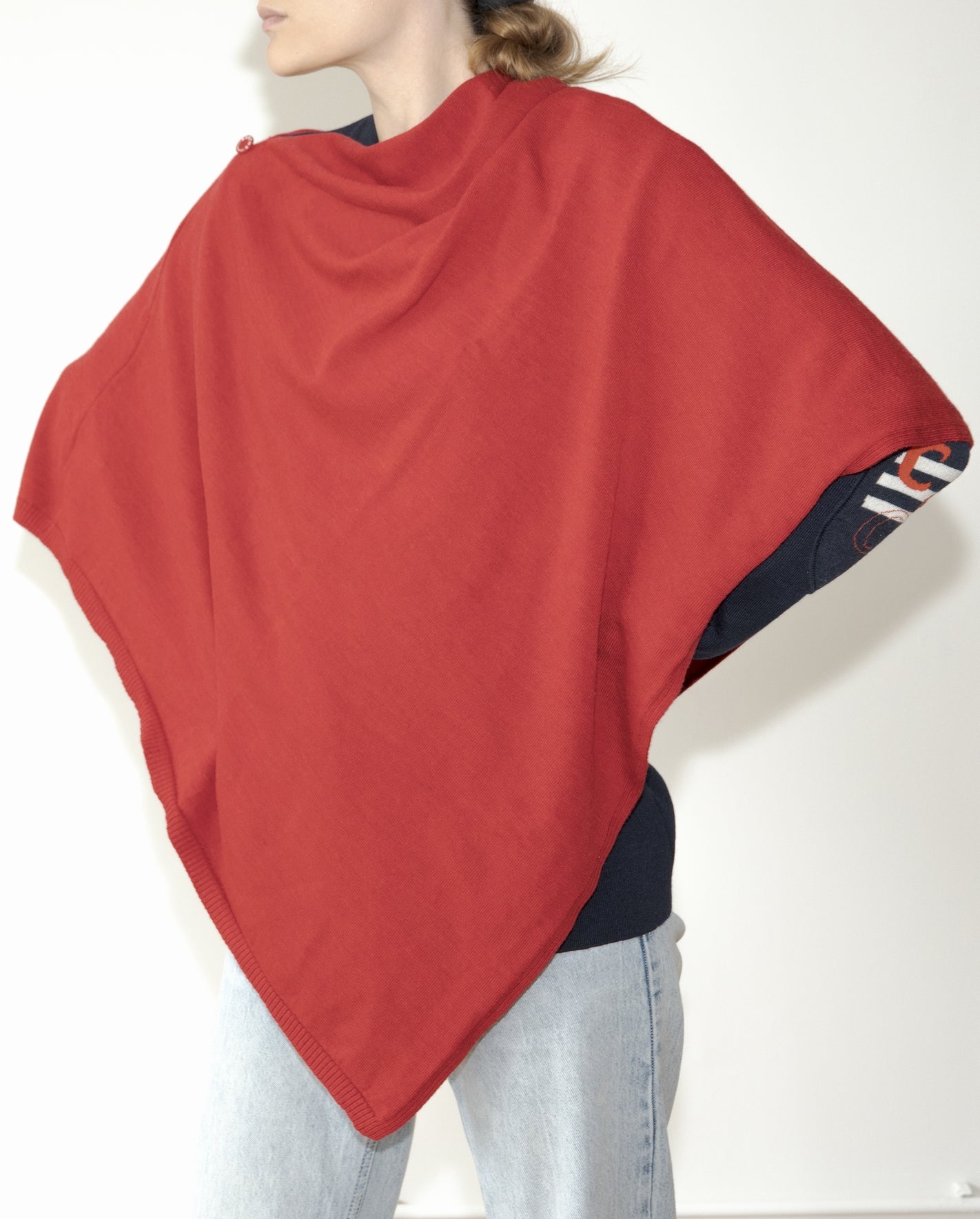 Poncho femme laine mérinos rouge chiné ROUGE