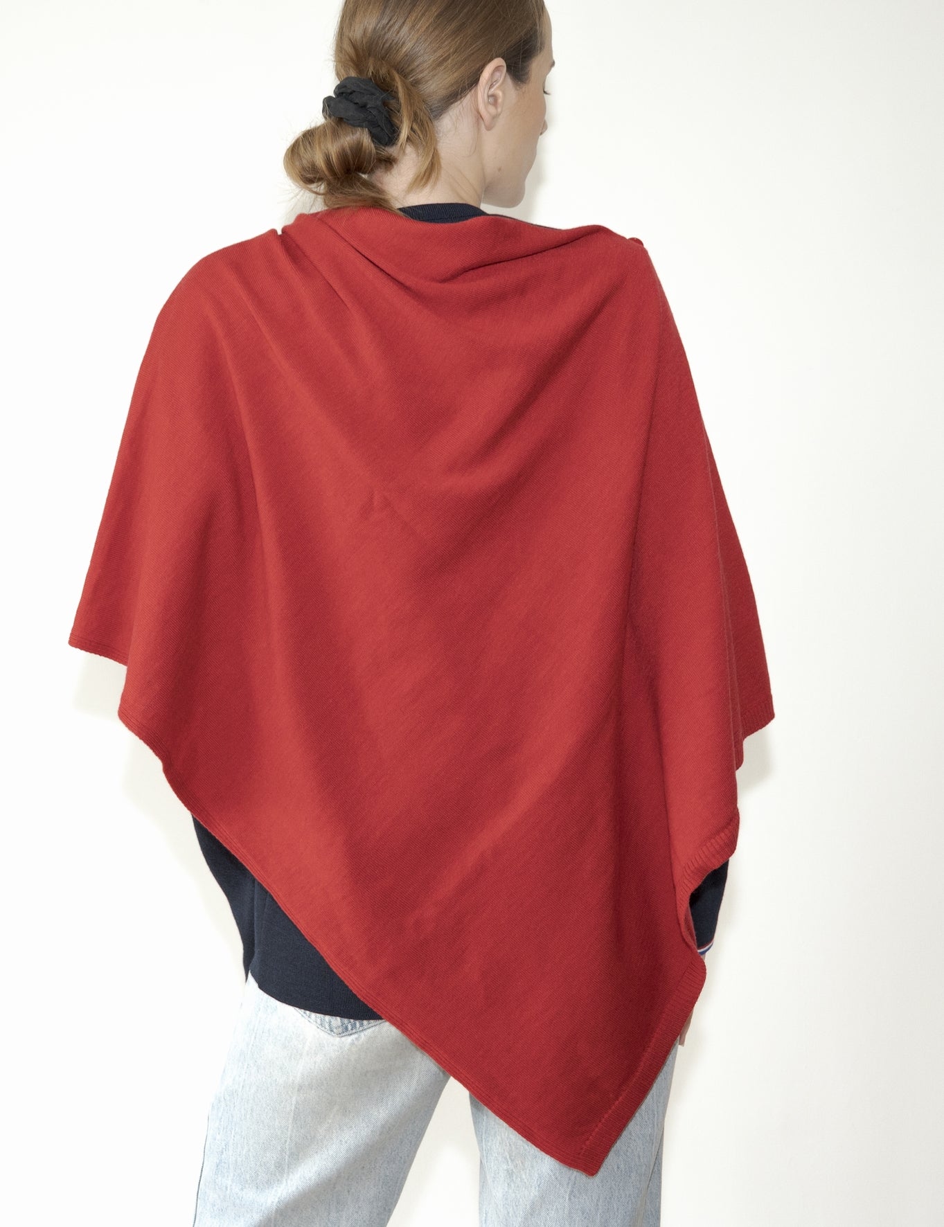 Poncho femme laine mérinos rouge chiné ROUGE